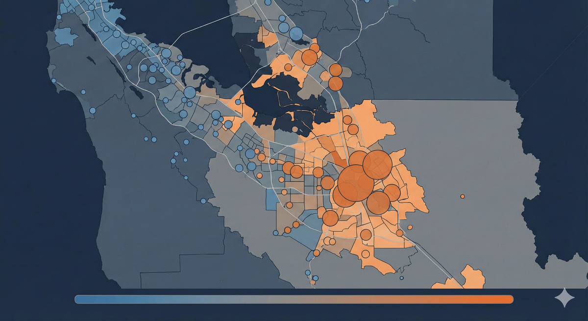 Map showing concentration of working poor households in SF Bay Area