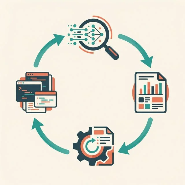 Circular diagram showing the /insights feedback loop: Sessions generate usage data, Analysis examines patterns, Report surfaces insights, Improvements update CLAUDE.md, which feeds back to better sessions