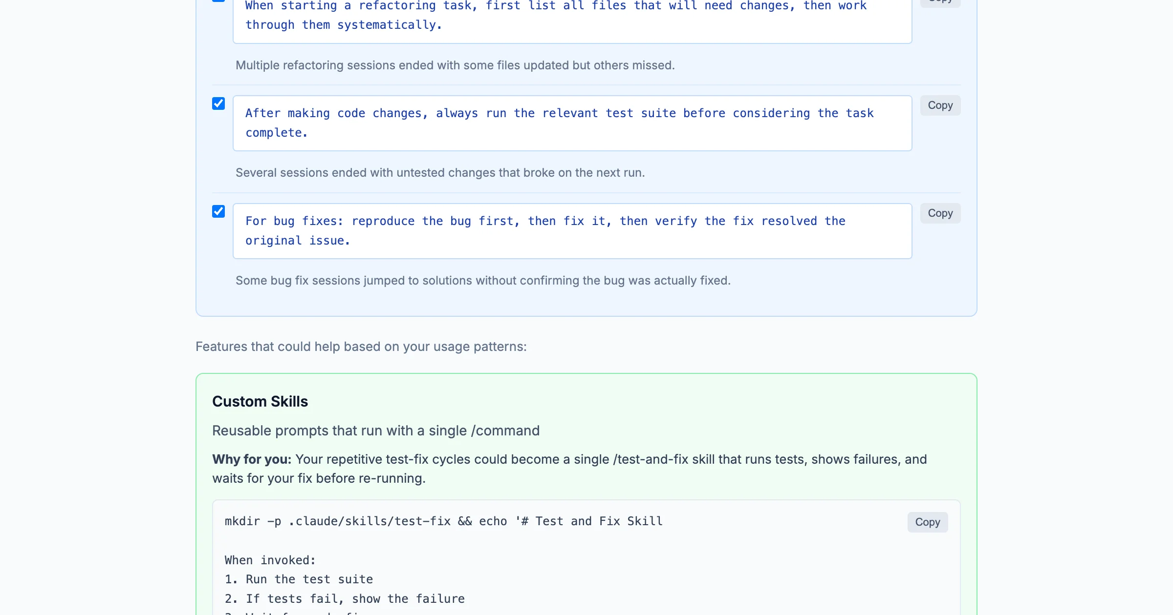 Claude Code Insights On the Horizon section showing advanced workflow suggestions like Autonomous Multi-File Refactoring and Self-Continuing Sessions