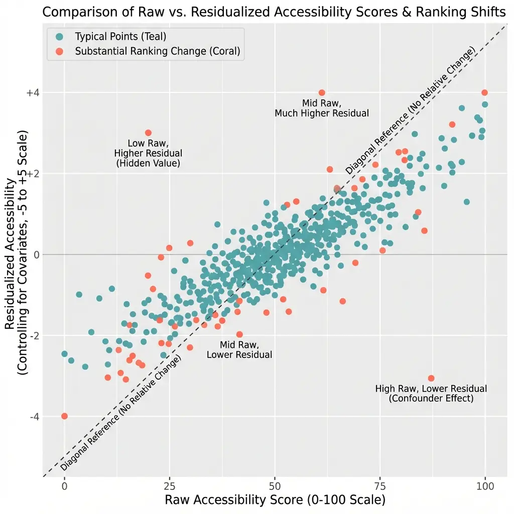 Comparison of Raw and Residualized Vulnerability Index for Top 10 Counties